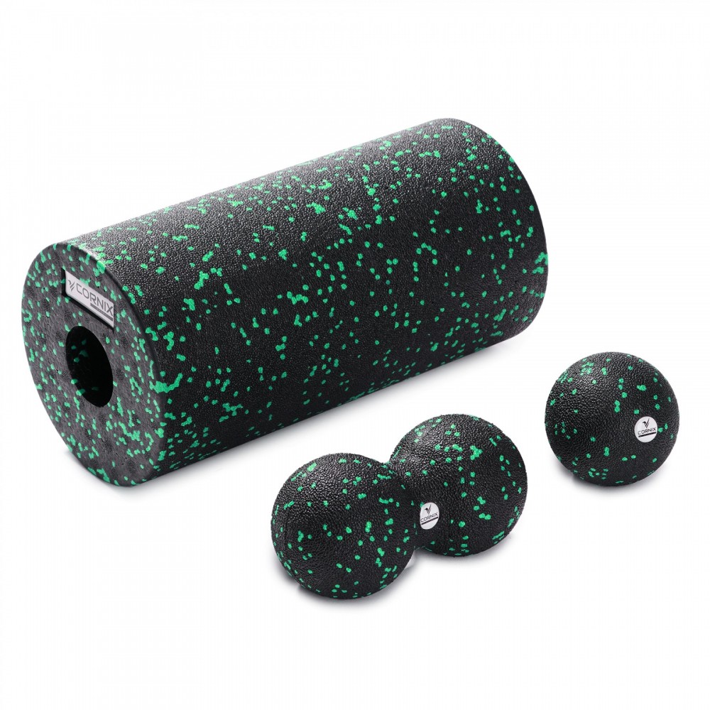 Набор массажный Cornix: мяч Ball 8 см, мяч Duoball 8х16 см, роллер Foam Roller 30х15 см (XR-0079)