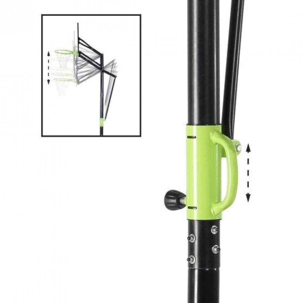 Стойка баскетбольная EXIT Polestar green-black 230-305 см передвижная на колесах регулируемая (46.60.10.00)