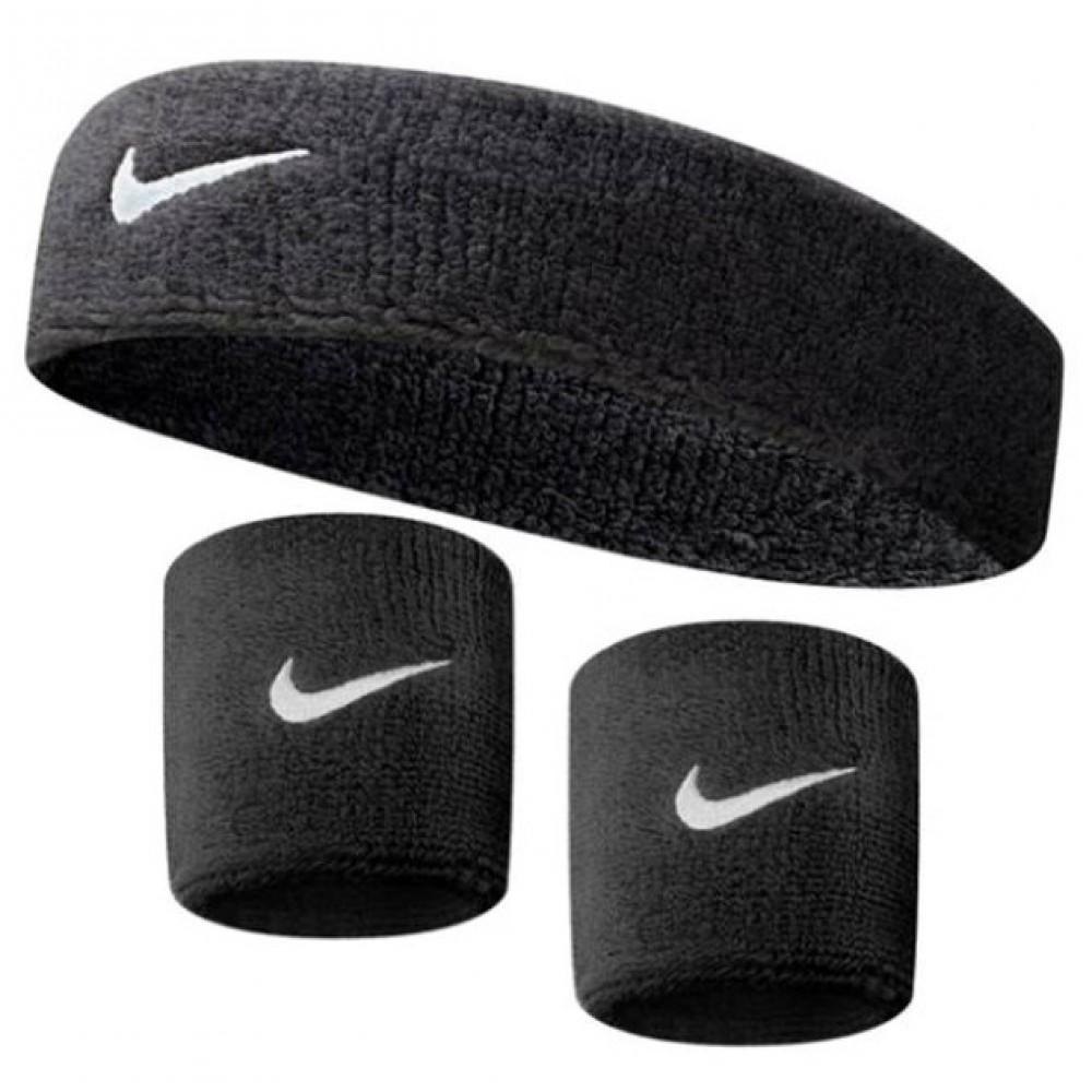 Набор: повязка на голову Nike Swoosh Headband 1 шт. и напульсник Nike Swosh Wristbands 2 шт. черный (N.NN.07.010.OS)