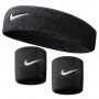 Набор: повязка на голову Nike Swoosh Headband 1 шт. и напульсник Nike Swosh Wristbands 2 шт. черный (N.NN.07.010.OS)