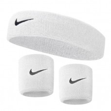 Набор: повязка на голову Nike Swoosh Headband 1 шт. и напульсник Nike Swosh Wristbands 2 шт. белый (N.NN.07.101.OS)
