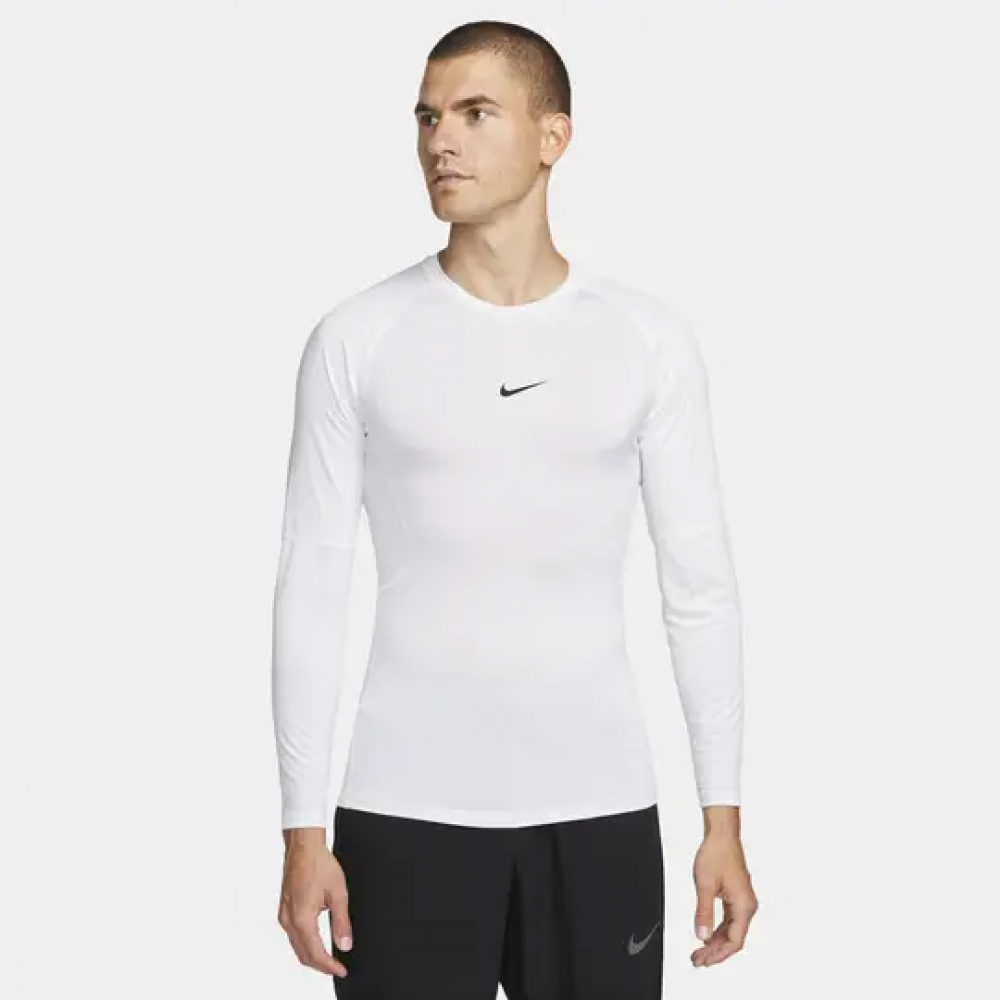 Футболка компресионная Nike Pro Men's Dri-FIT Tight Long-Sleeve Fitness Top белая оригинал (FB7919-100)