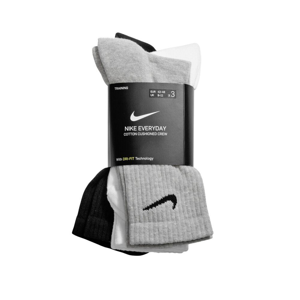 Носки спортивные Nike Everyday Cushion Crew 3 пары черный-серый-белый (SX7664-901)
