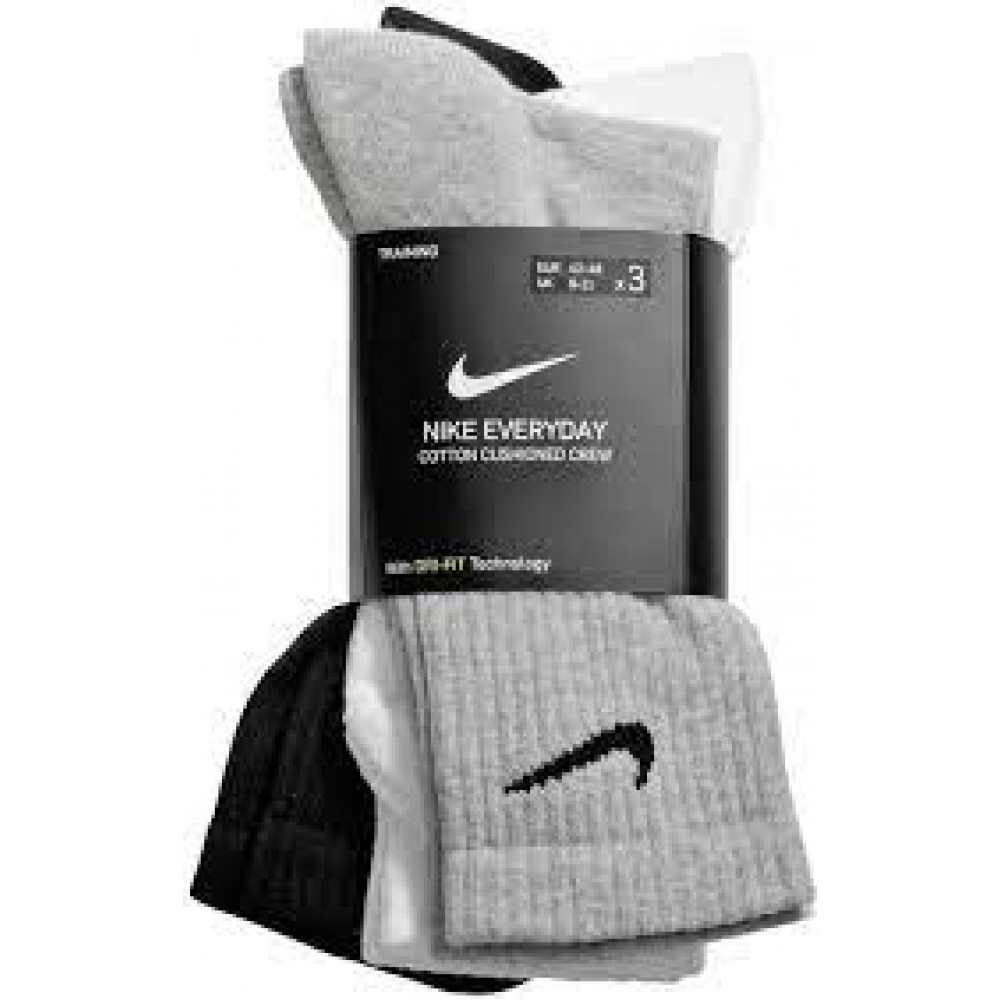 Носки спортивные Nike Everyday Cushion Crew 3 пары черный-серый-белый (SX7664-964)