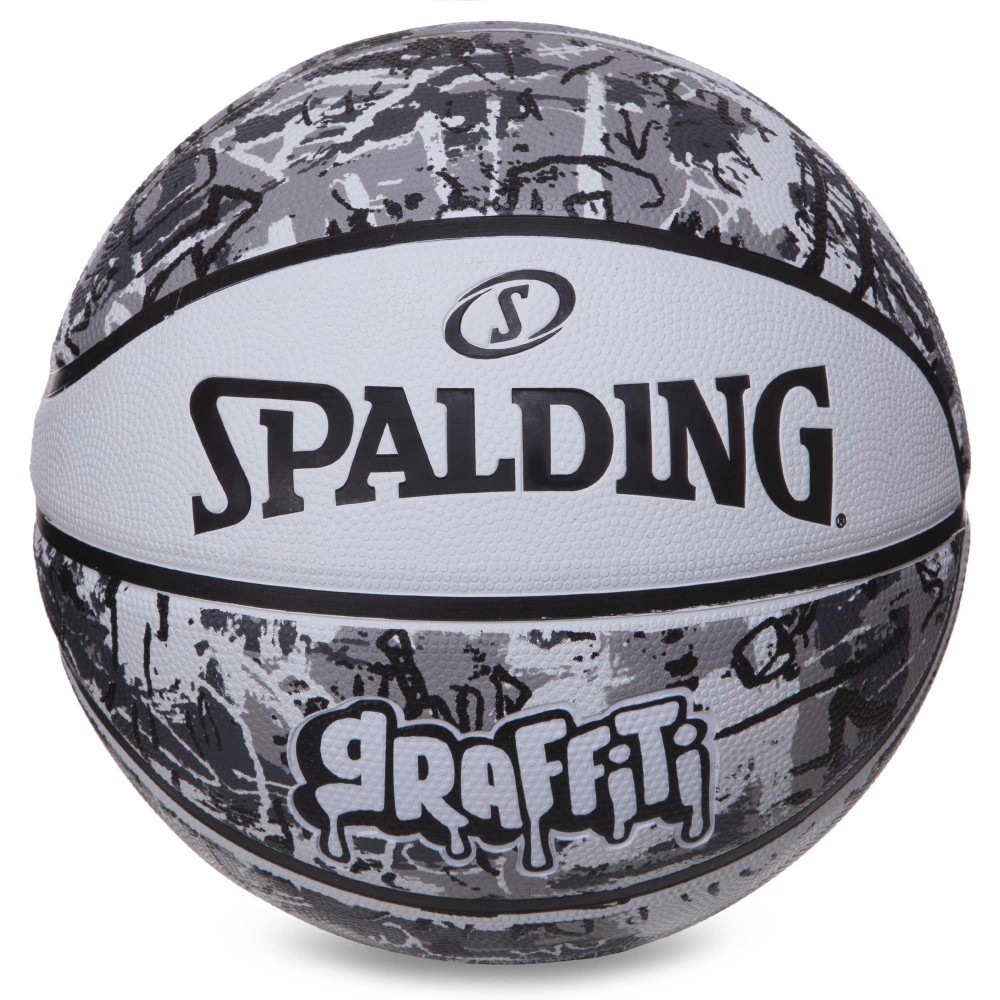 Мяч баскетбольный Spalding White Black Graffiti размер 7 резиновый для игры на улице (84375Z)