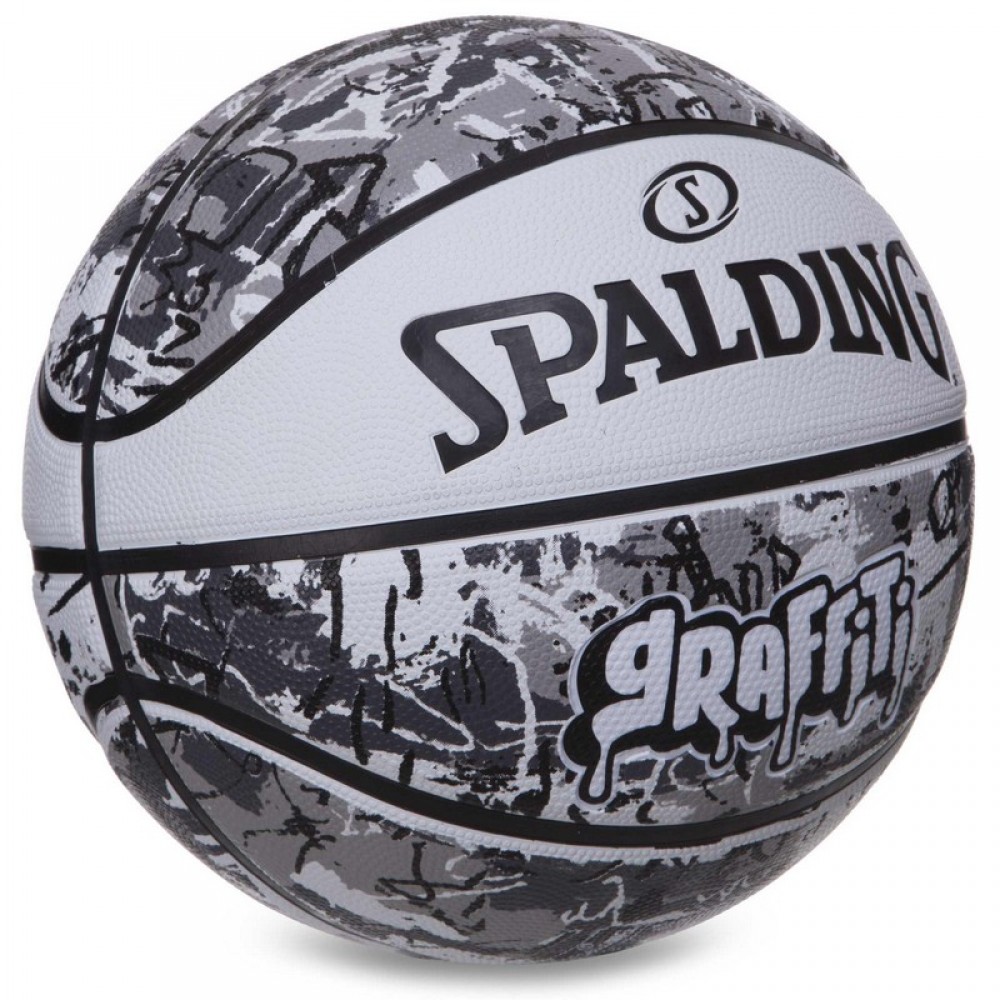 Мяч баскетбольный Spalding White Black Graffiti размер 7 резиновый для игры на улице (84375Z)
