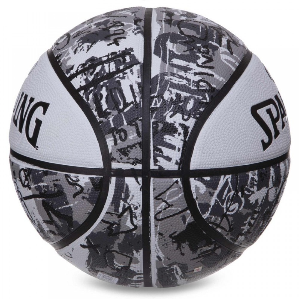 Мяч баскетбольный Spalding White Black Graffiti размер 7 резиновый для игры на улице (84375Z)