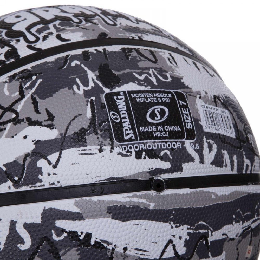 Мяч баскетбольный Spalding White Black Graffiti размер 7 резиновый для игры на улице (84375Z)