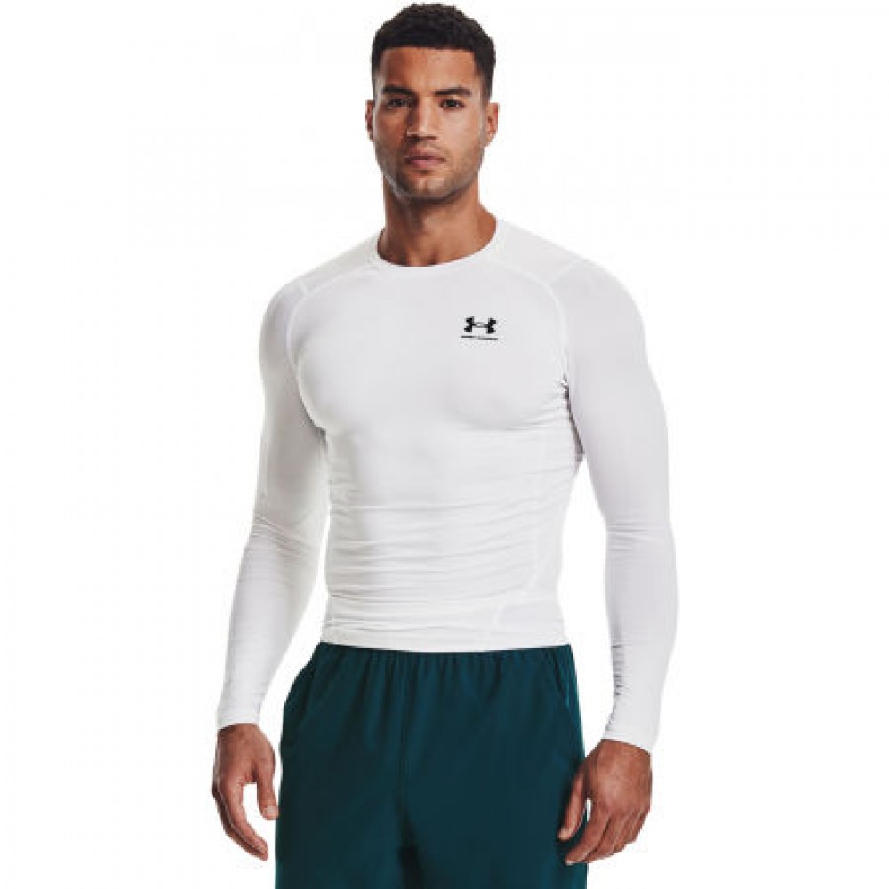 Футболка-лонгслив компрессионная мужская Under Armour HeatGear® Men's Long Sleeve белая оригинал (1361524-100)