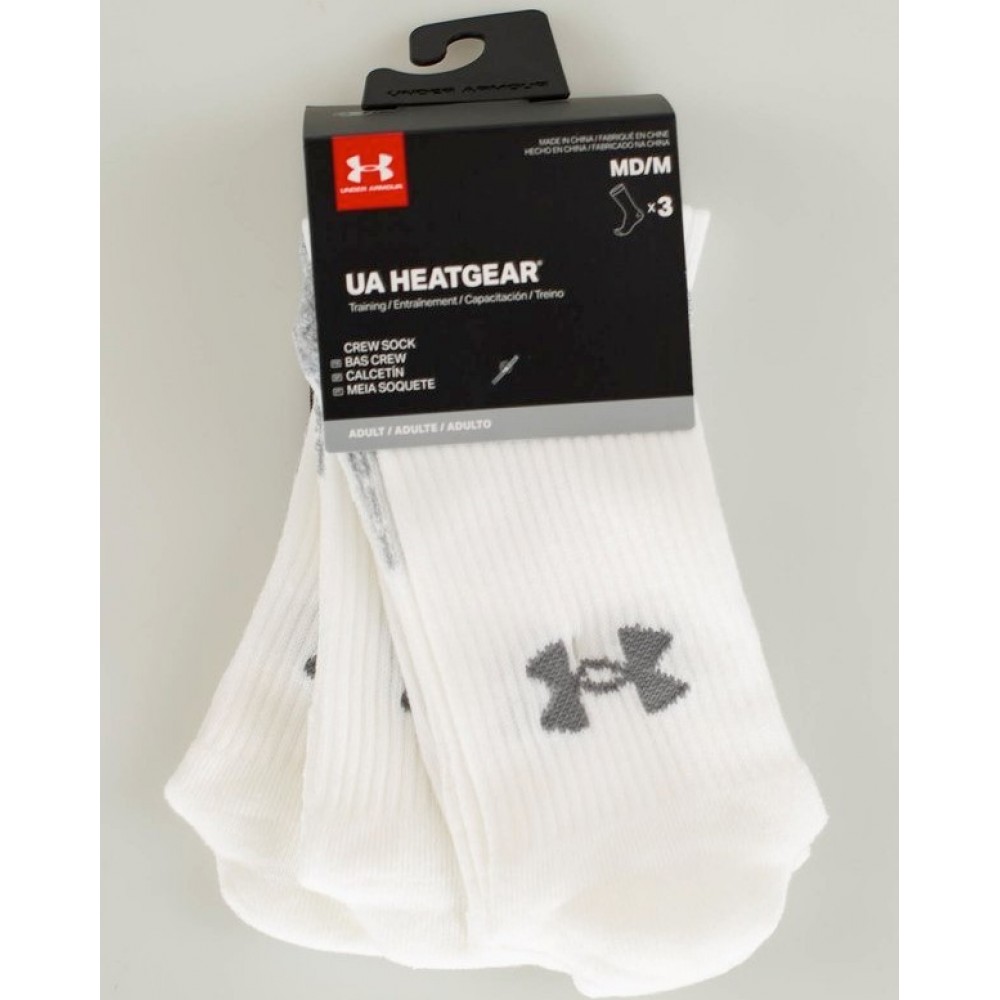 Носки спортивные Under Armour HeatGear® Crew Socks 3 пары белые (1346751-100)