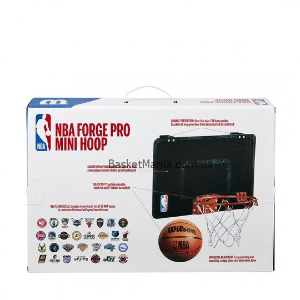 Мини-щит баскетбольный Wilson NBA Forge Team Mini Hoop 45,7х27,9 см с кольцом и сеткой (WTBA3001FRGNB)