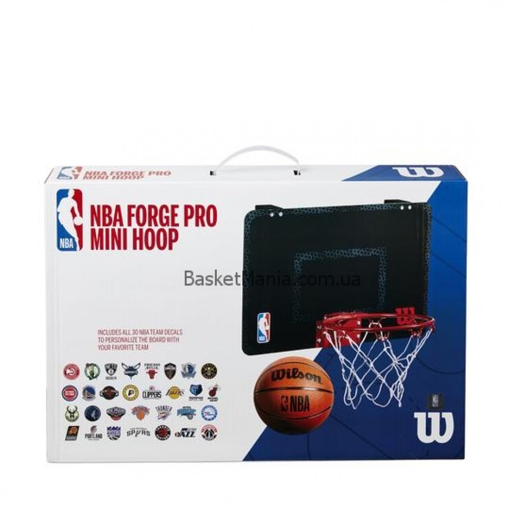 Мини-щит баскетбольный Wilson NBA Forge Team Mini Hoop 45,7х27,9 см с кольцом и сеткой (WTBA3001FRGNB)