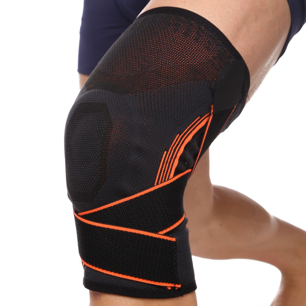 Наколенник-бандаж Knee Brace с силиконовым кольцом, ремнем и спиральными ребрами жесткости (718CA)