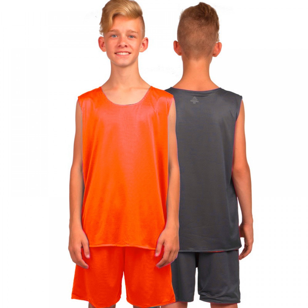 Форма баскетбольная детская BasketBall Uniform двусторонняя оранжевый-серый (LD-8300T)