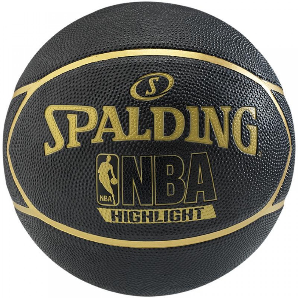 Мяч баскетбольный резиновый для игры на улице Spalding NBA Highlight, размер 7, цвет - черный-золото