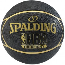 М'яч баскетбольний гумовий для гри на вулиці Spalding NBA Highlight, розмір 7, колір - чорний-золото